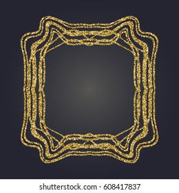 Art Nouveau jeweled gold glittering vector frame. Art Deco style fine border ornament. Luxurious design.