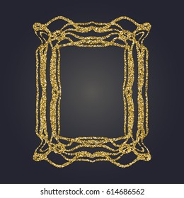 Art Nouveau jeweled gold glittering vector frame. Art Deco style fine border ornament. Luxurious design.
