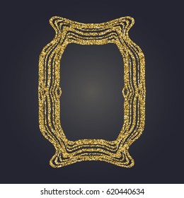Art Nouveau jeweled gold glittering vector frame. Art Deco style fine border ornament. Luxurious design.