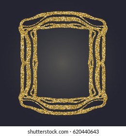 Art Nouveau jeweled gold glittering vector frame. Art Deco style fine border ornament. Luxurious design.