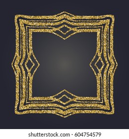 Art Nouveau jewelry gold glitter elegant smooth lines decorative rectangle vector frame for design. Art Deco style fine border ornament