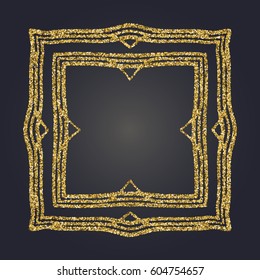 Art Nouveau jewelry gold glitter elegant smooth lines decorative rectangle vector frame for design. Art Deco style fine border ornament