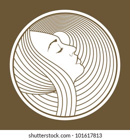 Art Nouveau Lady, simple icon of a beautiful woman enclosed in circular shapes