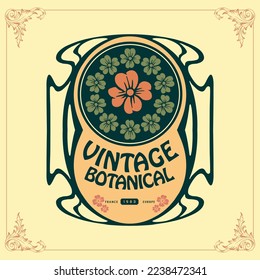 art nouveau Luxury vintage botanical badge illustration vector illustrations for your work logo, merchandise t-shirt, stickers and label designs, poster, greeting cards advertising business company 