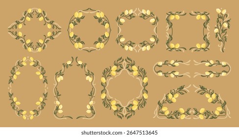 Art Nouveau conjunto decorativo mediterrâneo com limões. Vetor.