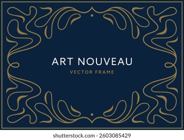 Art Nouveau modern style floral frame in horizontal format. Elegant decorative design element in vector.