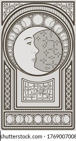 Art Nouveau Moon Background, Vector Illustration