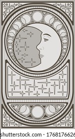 Tarjeta lunar Art Nouveau, ilustración vectorial