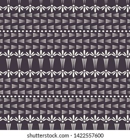 Art Nouveau ornamental flower motif Jugenstil style. Vector seamless pattern. Retro floral stripestextiles swatch. Decorative arts crafts folksy home decor. Modernist trendy monochrome all over print.