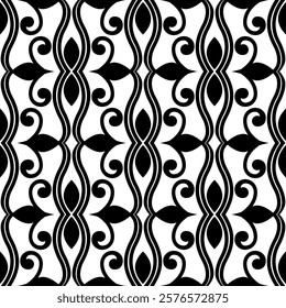 Art Nouveau Pattern (Black, White) - Repeating Vector Image; Easily Editable; Endless Design; Colorful lIlustration. Print for Gift Paper, Packaging, etc.