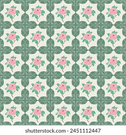 art nouveau, pink rose, japanese tiles, vintage pattern, decorative seamless background