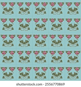 art nouveau, red flower, majolica, tiles, vintage pattern, decorative seamless background