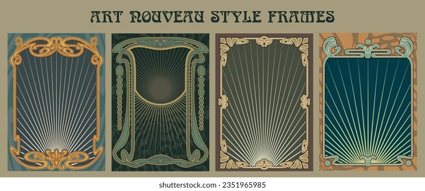 Art Nouveau Retro Decorative Style Vintage Colors Ornamental Frames Set