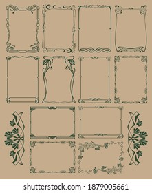 Art Nouveau Retro Frame Set, Decorative Floral Frame Silhouettes