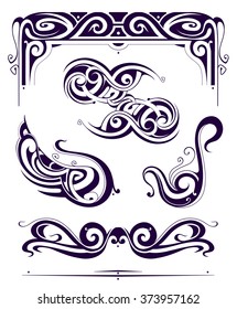 Art Nouveau retro style design elements including borders and frame