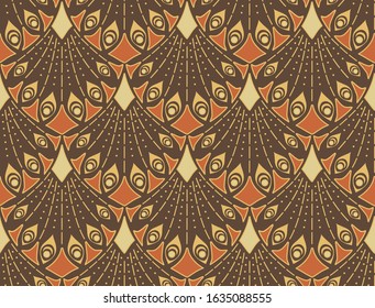 Art nouveau seamless pattern in brown colors. Vintage elegant background