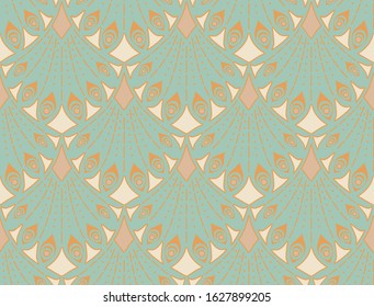 Art nouveau seamless pattern in green colors. Vintage elegant background