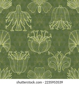 Art nouveau seamless pattern style flower plant basic element. 1920-1930 years vintage design. Symbol motif design. Vector illustration.