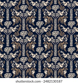 Art Nouveau Seamless Vector Pattern with Teapot, Fruit Basket and Roses, for Kitchen and Living Room Wallpaper and Textiles