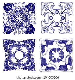 Art Nouveau square design elements four different