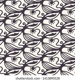 Art Nouveau striped motif Jugenstil style. Vector seamless pattern. Retro arabesque  damask textiles swatch. Decorative arts crafts ornamental home decor. Modernist trendy monochrome all over print.