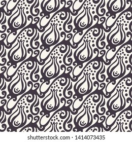 Art Nouveau striped motif Jugenstil style. Vector seamless pattern. Retro arabesque damask textiles swatch. Decorative arts crafts ornamental home decor. Modernist trendy monochrome all over print.