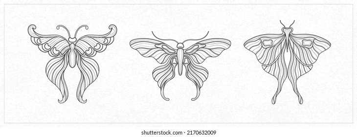 Art nouveau style butterfly. 1920-1930 years vintage design. Symbol motif design.