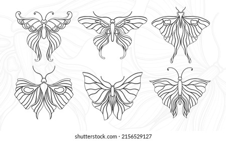 Art nouveau style butterfly basic element. 1920-1930 years vintage design. Symbol motif design.