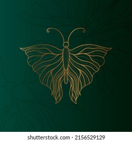 Art Nouveau estilo mariposa elemento básico. 1920-1930 años de diseño vintage. Motivo de símbolo del diseño verde esmeralda.