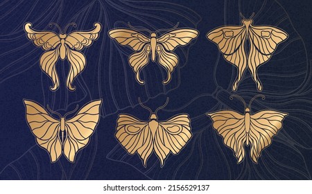 Art nouveau style butterfly basic element. 1920-1930 years vintage design. Symbol motif design.