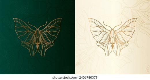 Art nouveau style butterfly basic element. 1920-1930 years vintage design. Symbol motif Emerald green design. Vector illustration.