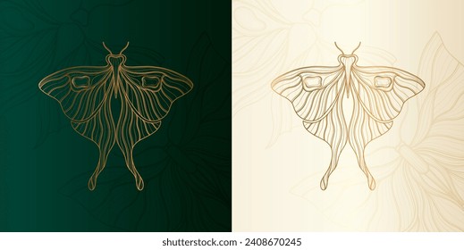 Art nouveau style butterfly basic element. 1920-1930 years vintage design. Symbol motif Emerald green design. Vector illustration.