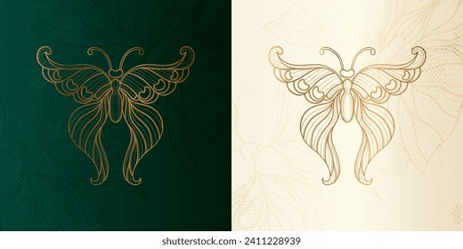 Jugendstil-Schmetterling-Element. 1920-1930 Jahre Vintage Design. Symbol Motiv Smaragdgrün Design. Vektorgrafik.