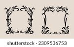 Art Nouveau style flower frame decoration. Classic vintage botanical wreath, border, branch, garland graphic design element. Isolated vector illustration. 