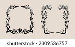 Art Nouveau style flower frame decoration. Classic vintage botanical wreath, border, branch, garland graphic design element. Isolated vector illustration. 