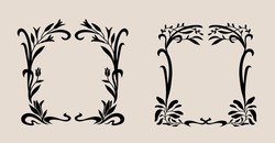 Decoración De Marco Floral De Estilo Art Nouveau. Batería Botánica Clásica Vintage, Borde, Rama, Elemento De Diseño Gráfico De Garland. Ilustración Vectorial Aislada. 