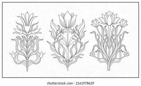 Art nouveau style flower plant basic element. 1920-1930 years vintage design. Symbol motif design.