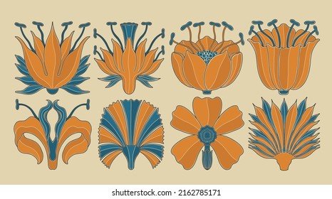 Art nouveau style flower plant basic element. 1920-1930 years vintage design. Symbol motif design.