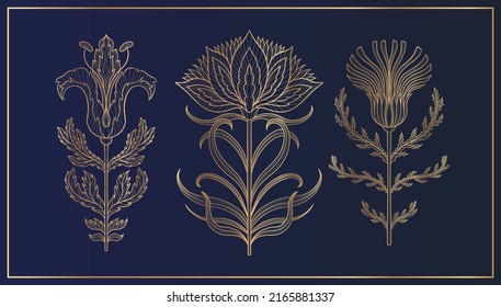 Art nouveau style flower plant basic element. 1920-1930 years vintage design. Symbol motif design.