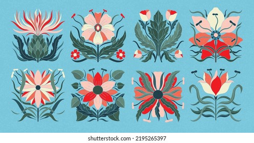 Art nouveau style flower plant basic element. 1920-1930 years vintage design. Symbol motif design. Vector illustration.