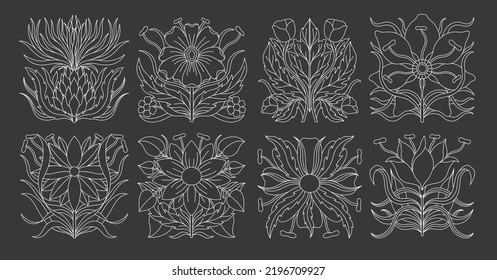 Art nouveau style flower plant basic element. 1920-1930 years vintage design. Symbol motif design. Vector illustration.