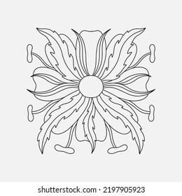 Art nouveau style flower plant stencil basic element. 1920-1930 years vintage design. Symbol motif design. Vector illustration.