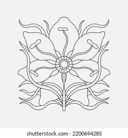 Art nouveau style flower plant stencil basic element. 1920-1930 years vintage design. Symbol motif design. Vector illustration.