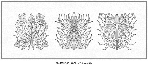 Art nouveau style flower plant basic element. 1920-1930 years vintage design. Symbol motif design. Vector illustration.