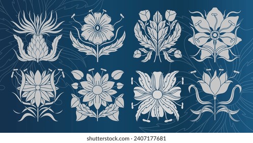 Elemento básico de la flor de estilo Art Nouveau. 1920-1930 años de diseño vintage. Diseño de motivos de símbolo. Ilustración vectorial.