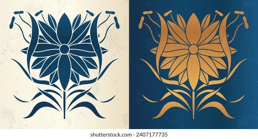 Art nouveau style flower plant basic element. 1920-1930 years vintage design. Symbol motif design. Vector illustration.