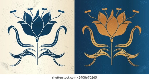 Art nouveau style flower plant basic element. 1920-1930 years vintage design. Symbol motif design. Vector illustration.