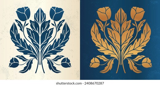 Art nouveau style flower plant basic element. 1920-1930 years vintage design. Symbol motif design. Vector illustration.