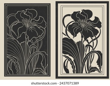 Art nouveau style flower plant motif template. 1920-1930 years vintage design. Symbol motif art deco design. Vector illustration.