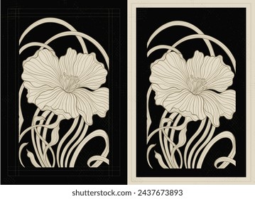 Art nouveau style flower plant motif template. 1920-1930 years vintage design. Symbol motif art deco design. Vector illustration.